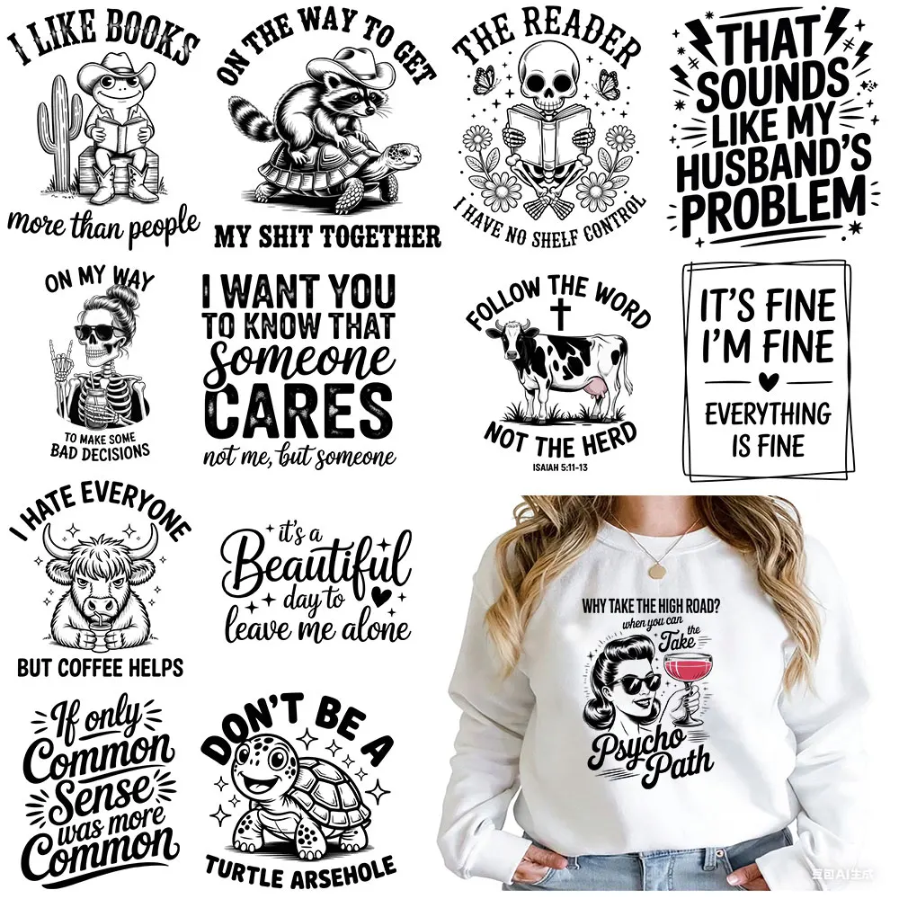 

Decals Funny Animals Black Heat Transfer for Clothing Designer Patches for Fabric Cow Frog Skull Clothes Stickers Diy Badges