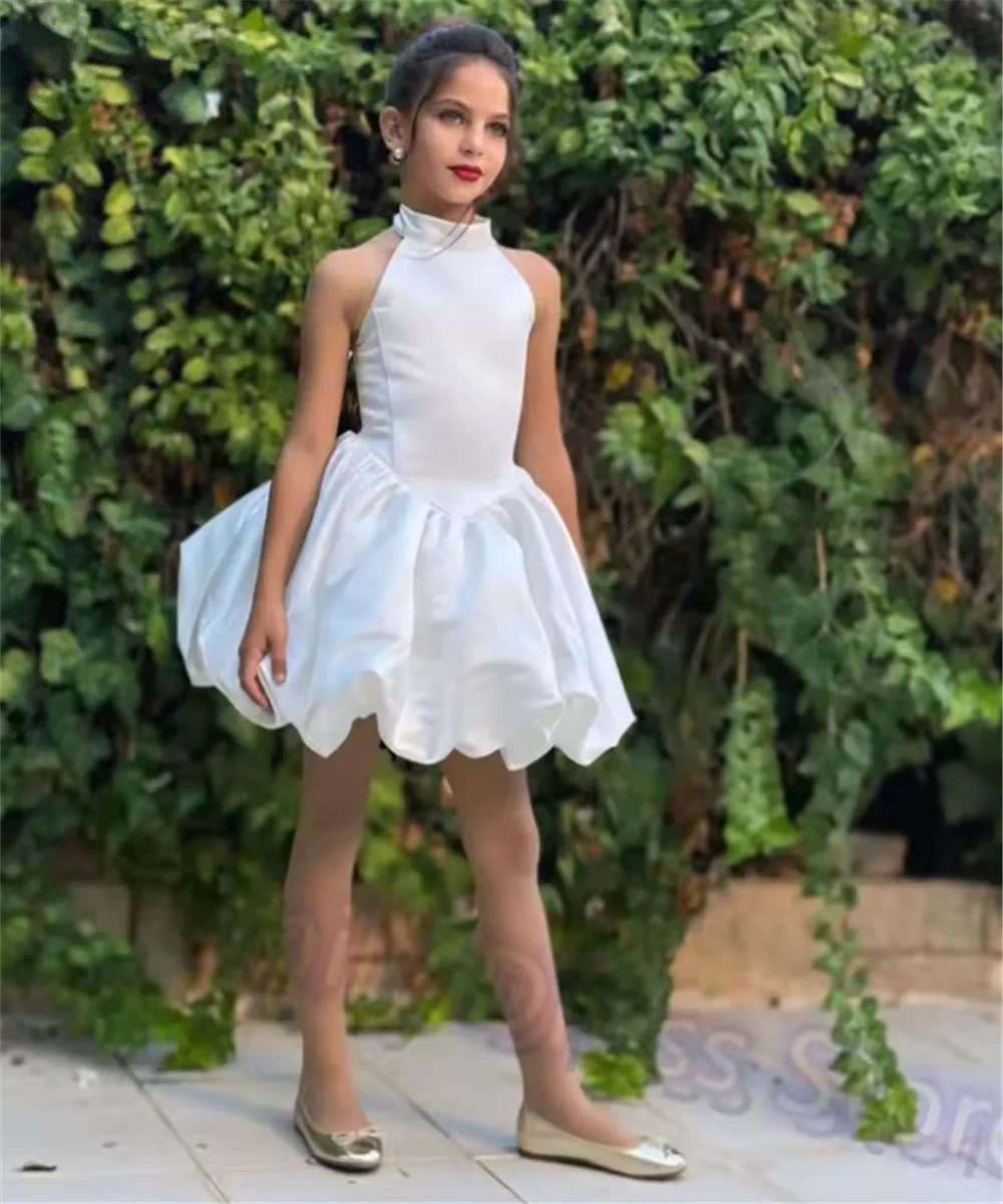 Ivory Flower Girl Dress With Bow Strap Mini Bridal Wedding Dress Kids Ball Gown 1st Communion Frock Customized Vestidos De Noiva