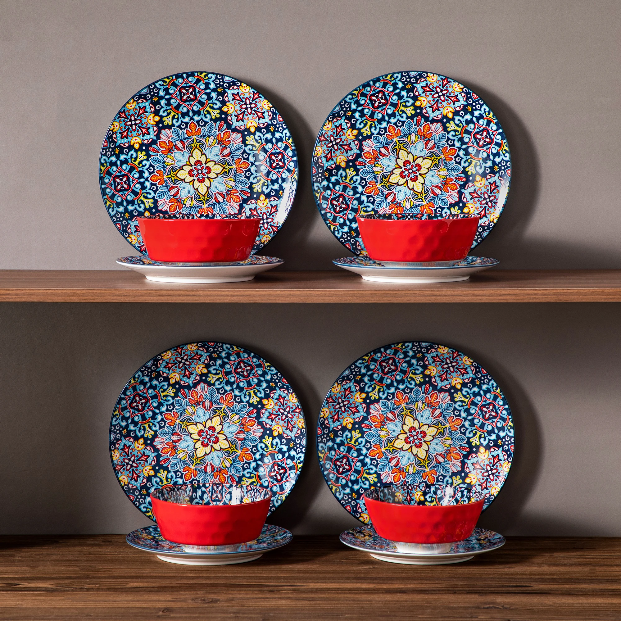 Vancasso 12/24 Piece New Bohemian Ceramic Dinnerware Plates Porcelain Plates Dinner Set with 4pcs Dinner Plate/Dessert/Bowl