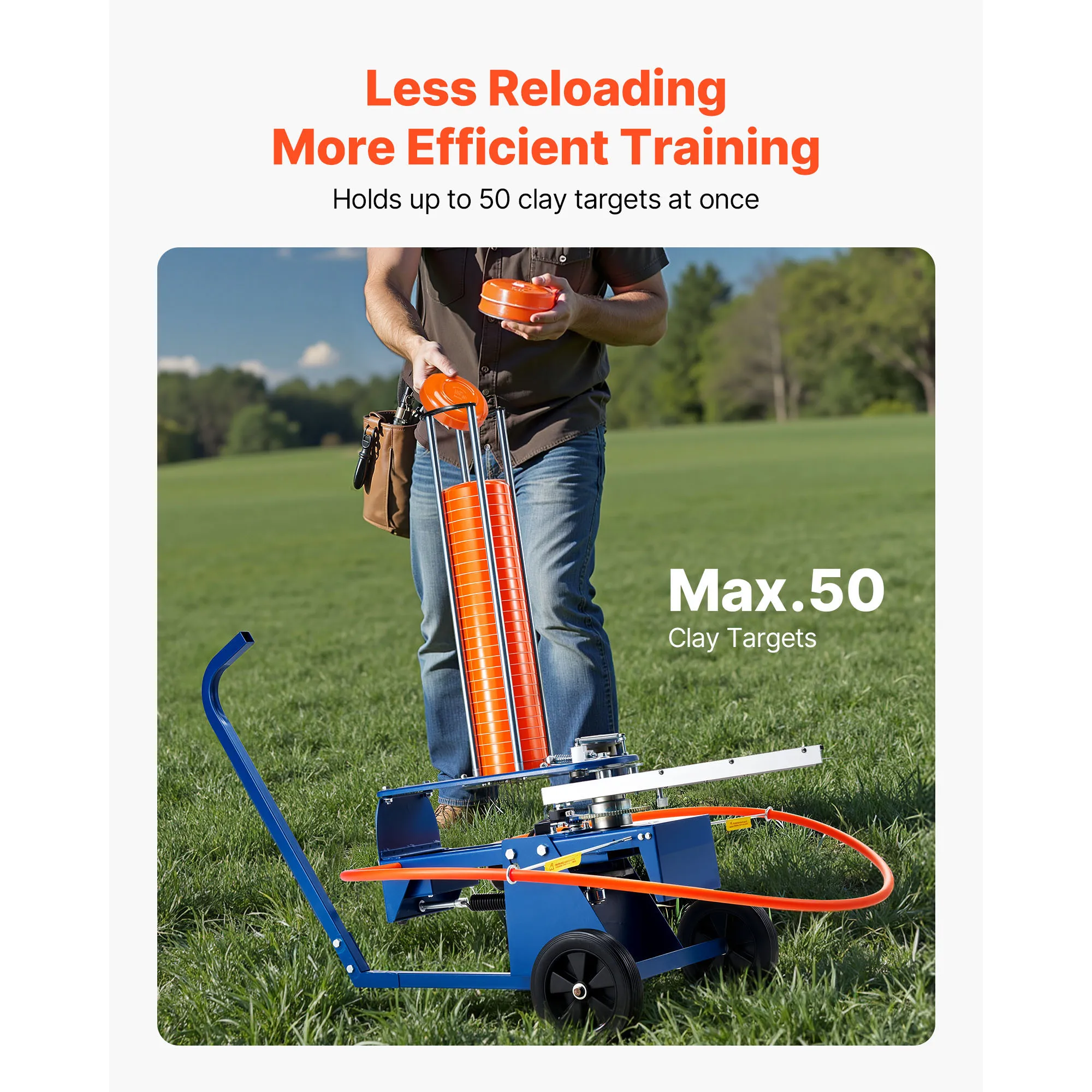 VEVOR Clay Target Thrower Max 50-80 Clays 55 Yards Automatic on Wheels with Adjustable Foot Pedal Pull Handle for Shooting