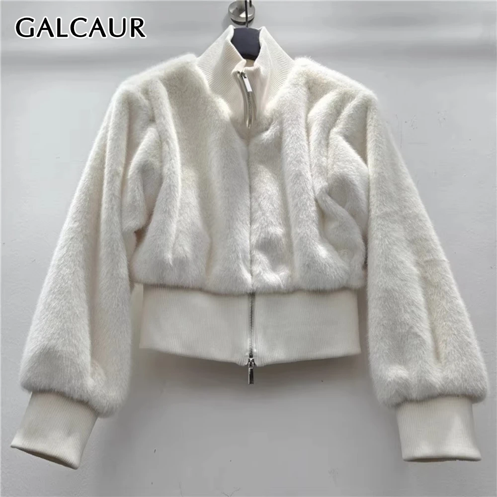 

GALCAUR Solid Spliced Fur French Jacket Female Turtleneck Long Sleeve Loose Luxury Elegant Women's Jackets Autumn Fashion New