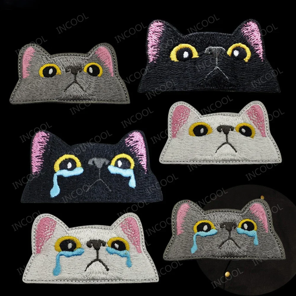 Cartoon Cat Reflective Patches Lovely Cute Kitten Expression PVC Rubber Funny Meow Badge For Backpack Clothing Cap Bag Appliqued