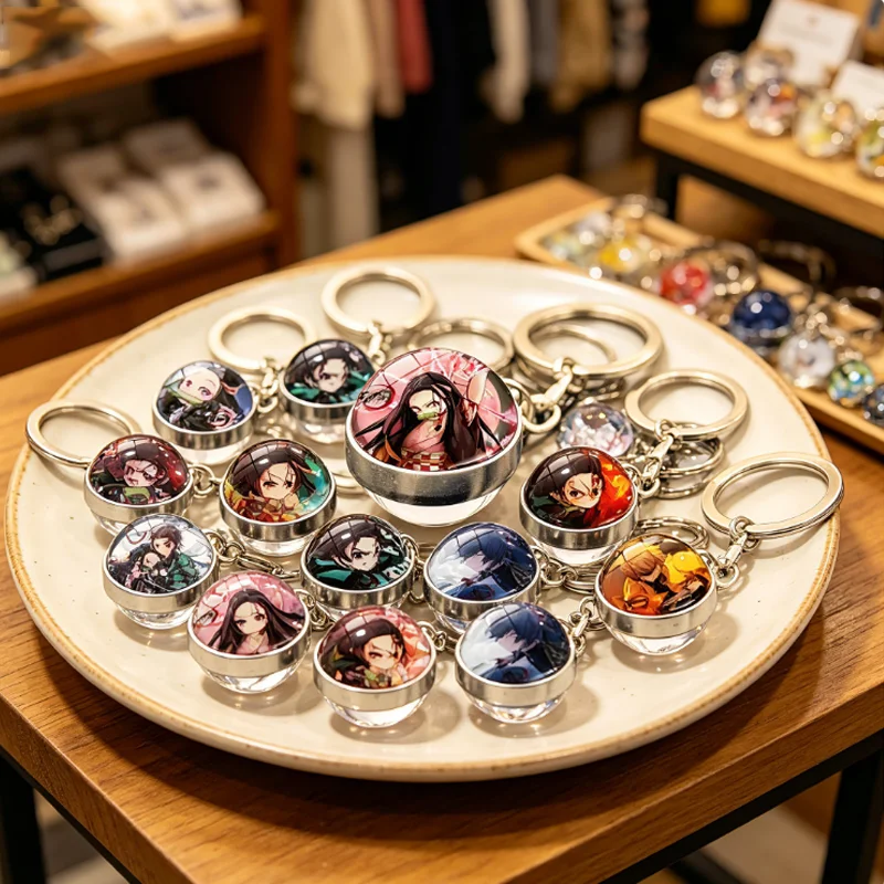 

Demon Slayer Keychain Anime Periphery Crystal Ball Pendant Metal Keychain Keyring Bag Decoration