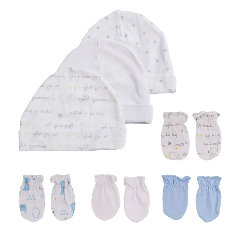 Cartoon 100%Cotton Baby Boy Girl Hats+Gloves Multi-piece Set Four Season Newborn Unisex Accessories 0-6M Infant Suits