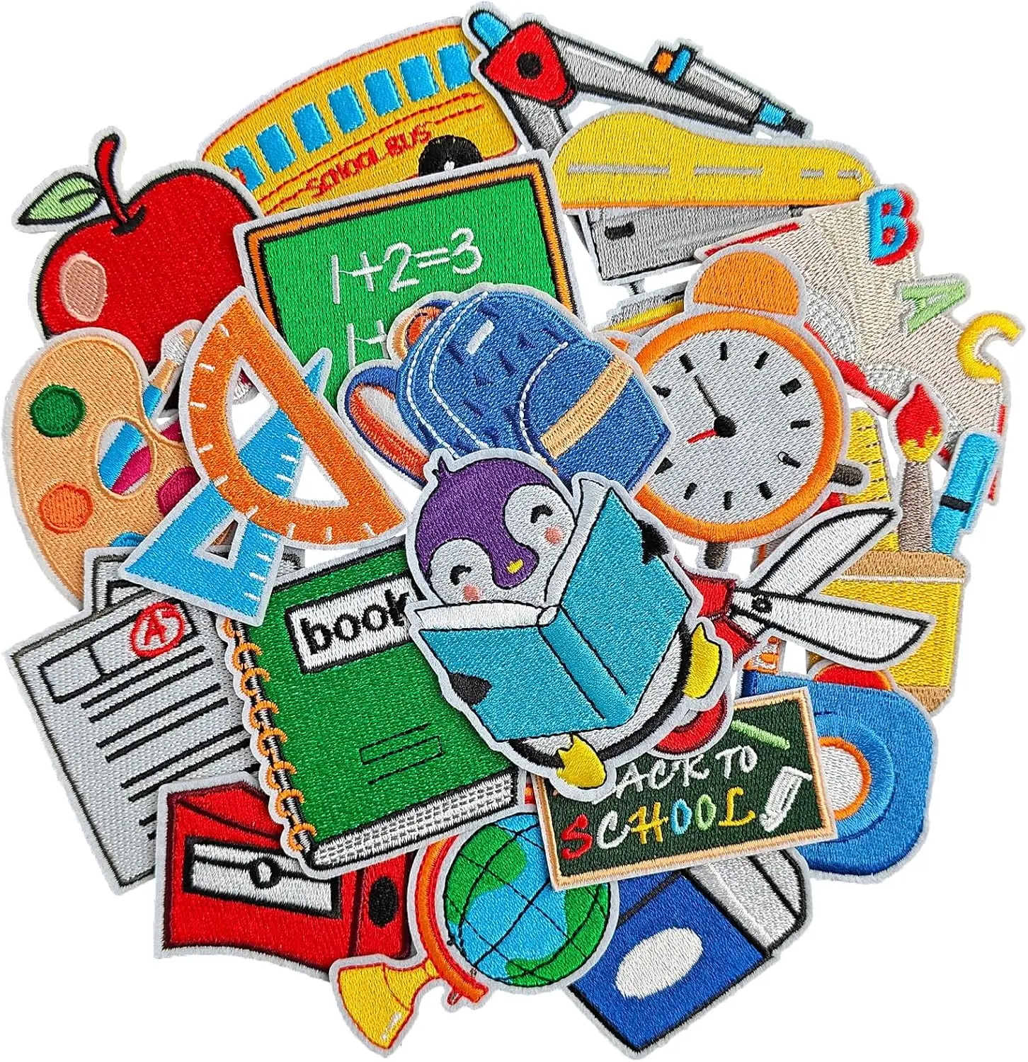 

20Pcs Teacher Iron on Patches Back to School Patches, Cute Pencil School Bus Embroidered Sew Applique Patch for Backpack, Clothe