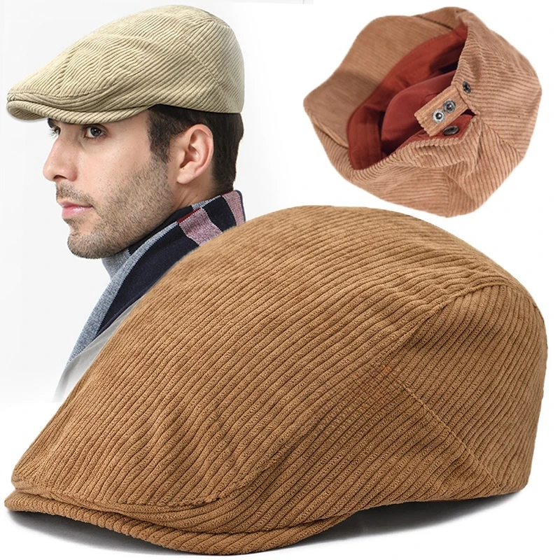 Cotton  Caps Autumn Winter Beret Male Horn Retro Solid Peaked Cap Forward Hat For Men Protection Elasticity Peaky Blinder