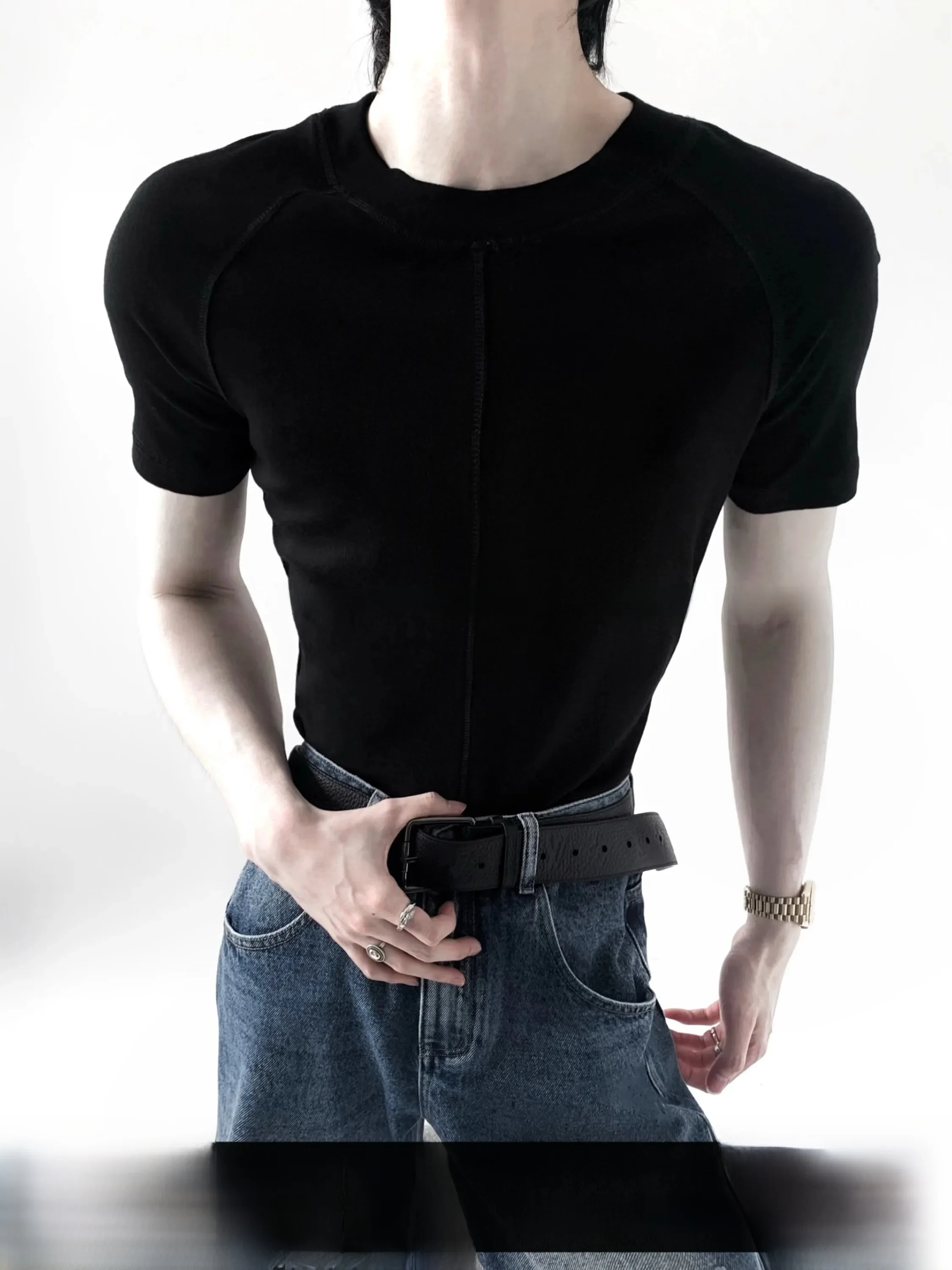 Skin-Friendly Cool Feeling Slim Fit Short Sleeve Merino Wool T-Shirt Autumn Mountain Wind Handmade Heat Press Shaping T-Shirt