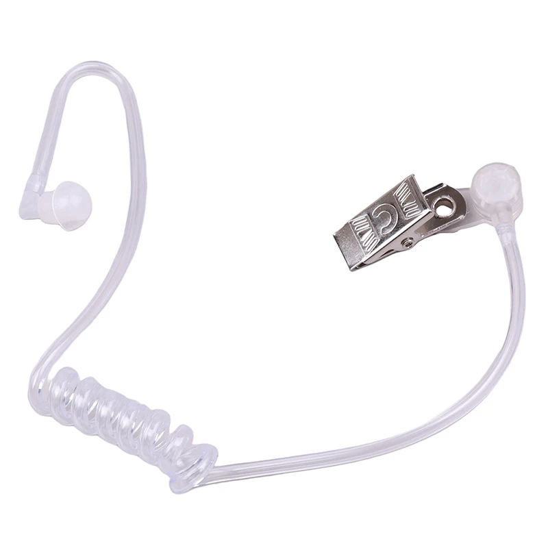 Universal Replacement Transparent Coil Acoustic Air Tube Earplug With Metal Clip For TwoWay Radio Walkie Talkie Earpiece Headset
