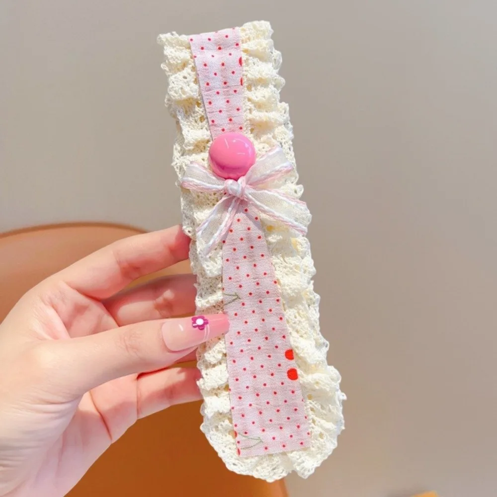 Openwork Lace Trim Lace Headband Contrasting Fabric Patchwork Bow Hair Sticker Reusable Combination Styles Hair Accessories