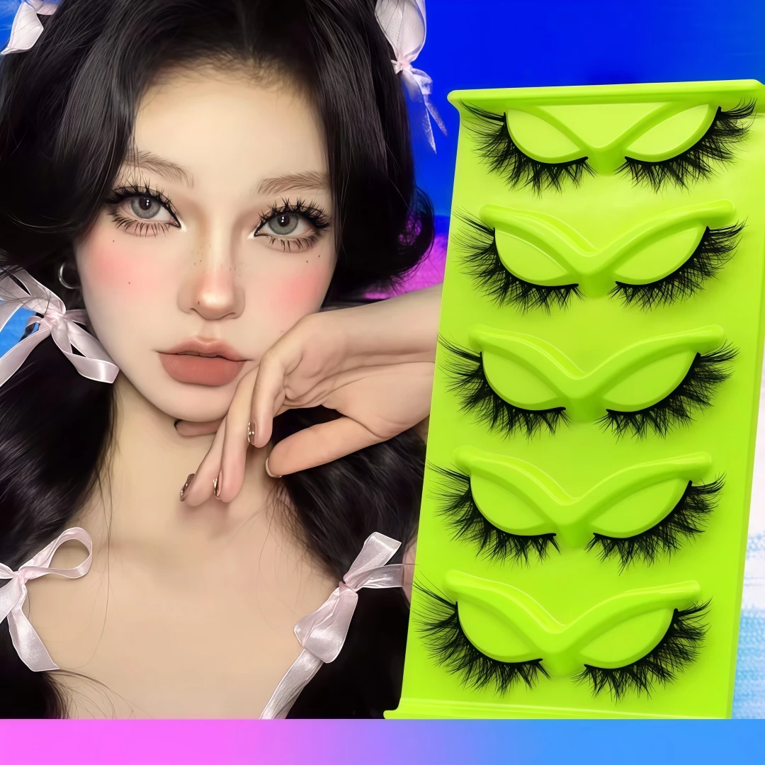 5 Pairs of American-style Demon False Eyelashes, Fox-eye Style Dense Lashes with Extended Outer Corners, One-Piece European & Am