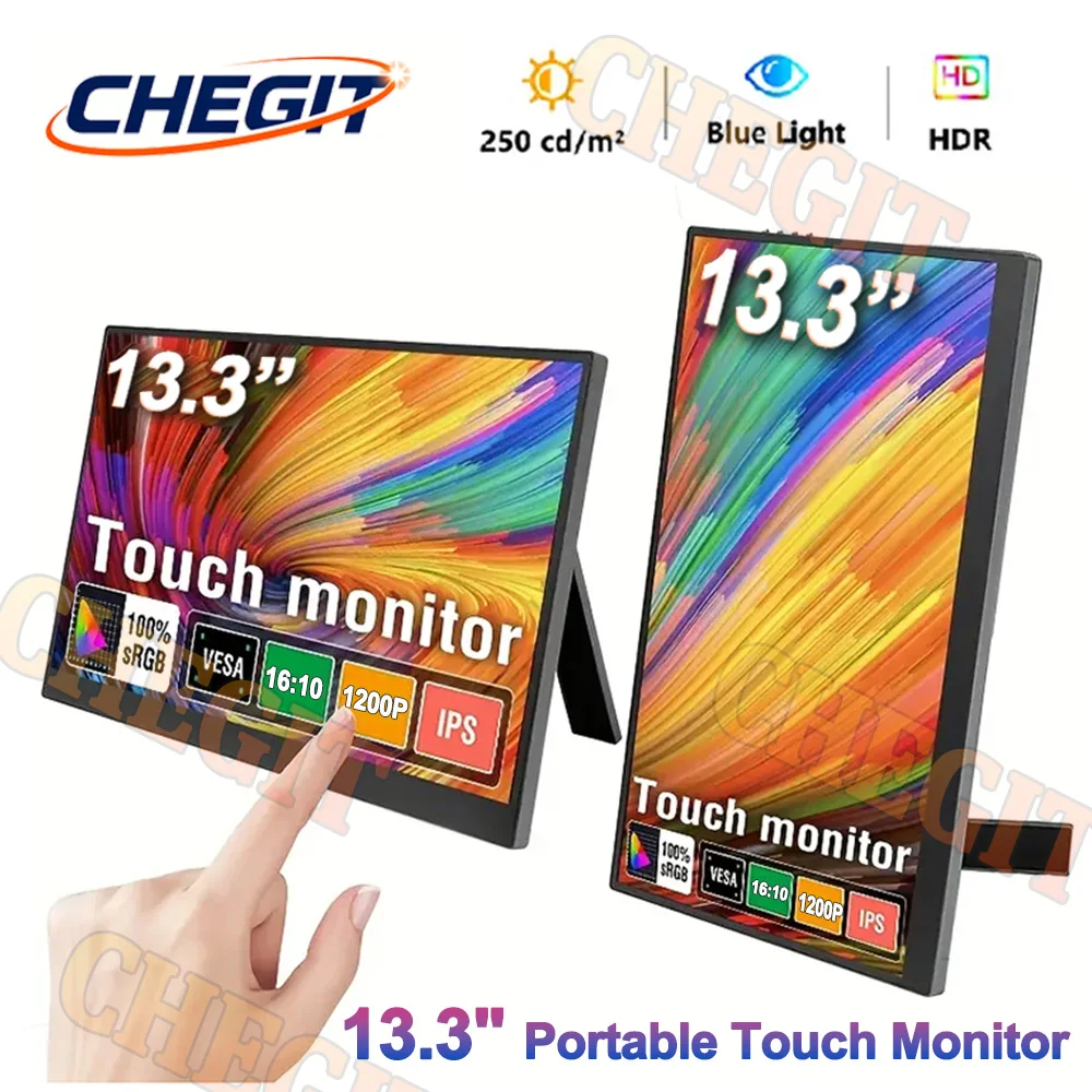 

13.3" Portable Touch Monitor IPS Panel USB-C 1200P FHD 60Hz Compatible Travelling Display for PC Laptop Xbox Switch