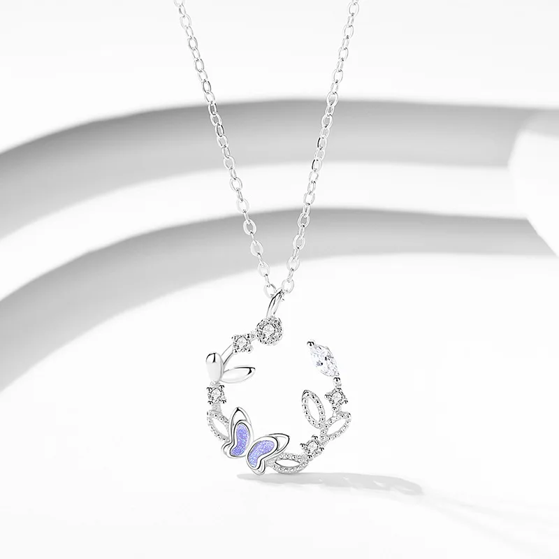 VOQ Silver Color Butterfly Zircon Necklace for Women Sweet Jewelry Gifts Wholesale