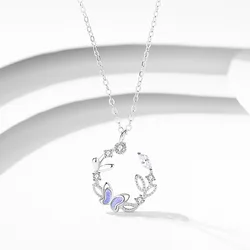 VOQ Silver Color Butterfly Zircon Necklace for Women Sweet Jewelry Gifts Wholesale