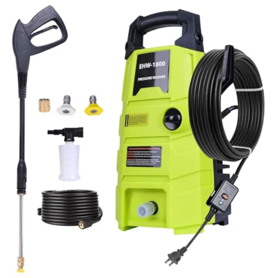 

Electric Pressure Washer 1800PSI 1.6GPM Portable Power Washer with 20FT Hose and 35FT Power Cord Two Nozzles 0.4L Soap Bottle f