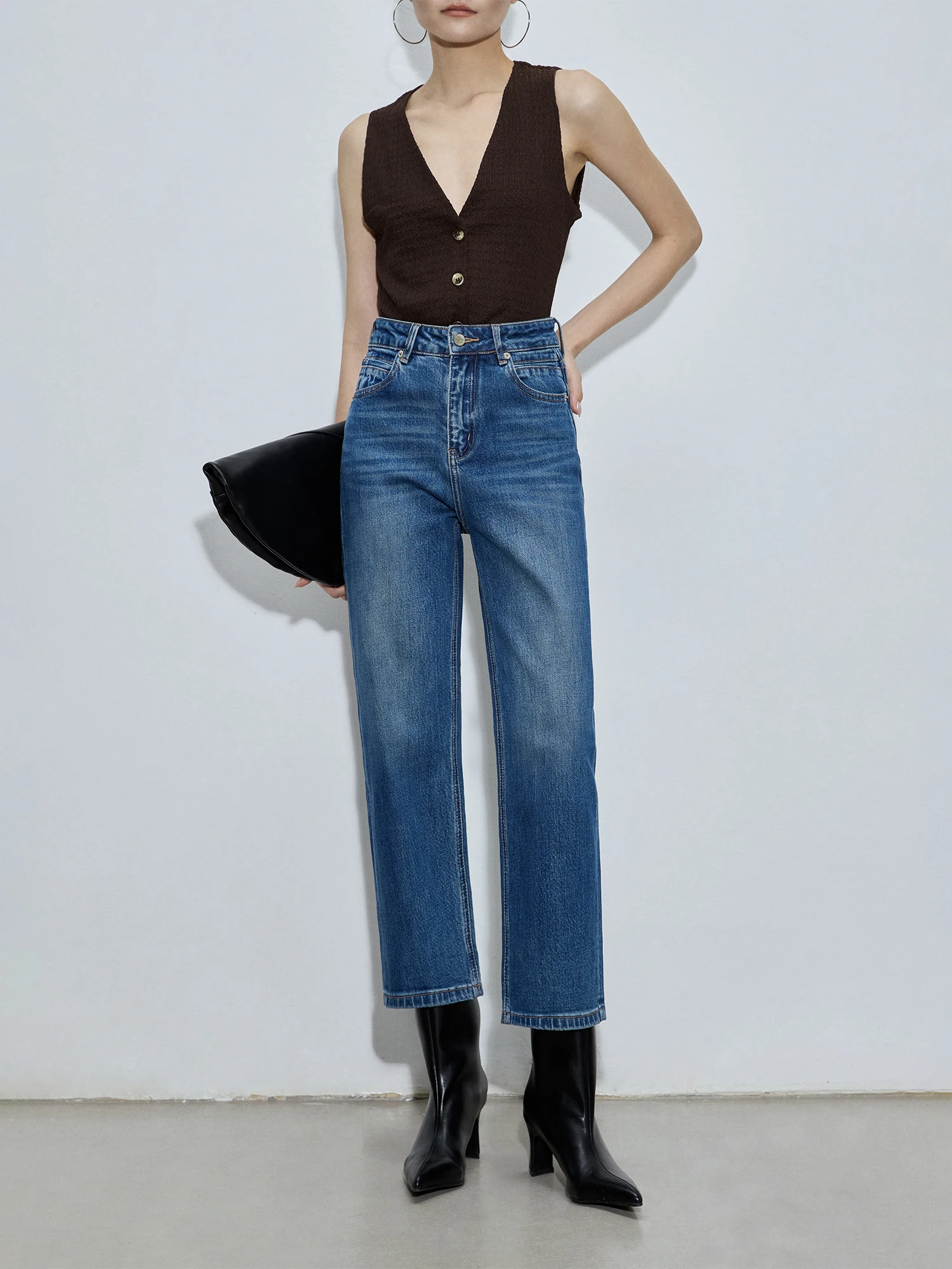 

Женские джинсы с высокой талией, облегающие, прямого кроя, из хлопкового денима, универсальные, 9 предметов в комплекте, маленький размер