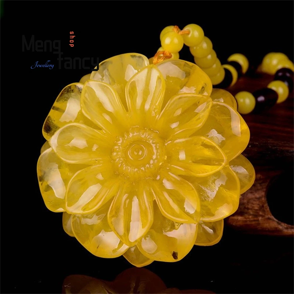 

Beeswax Flower Pendants For Men And Women, Sunflower Amber Chicken Oil Yellow Necklace, Long Sweater Chain Fashion Jewelry