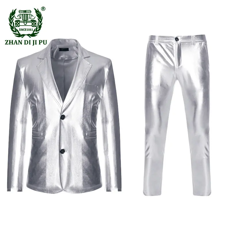 

Men's Shiny Gold Coated 2 Pieces Suits (Blazer+Pants)Party Terno Masculino DJ Club Dress Tuxedo Suit Men Stage Singer Costumes