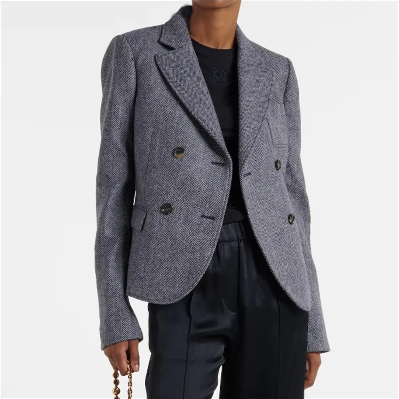 

Women's jacket 2024 autumn new in outerwears double breasted slim women's suit jacket Wool blend long sleeved top women's blazer