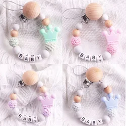 Personalized Baby Name Pacifier Clips Custom  Letter Beads Silicone Pacifier Chains Toddler Crown Dental Glue Anti Drop Chain