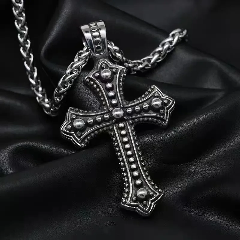 Vintage Catholic Cross Pendant Necklace Christian Amulet Trend Party Jewelry for Men and Women