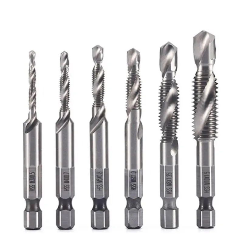 Most-6Pcs M3 M5 M6 M8 M10 High Speed Steel Titanium Plated Composite Tap Drill And Tap Integrated Machine Tap