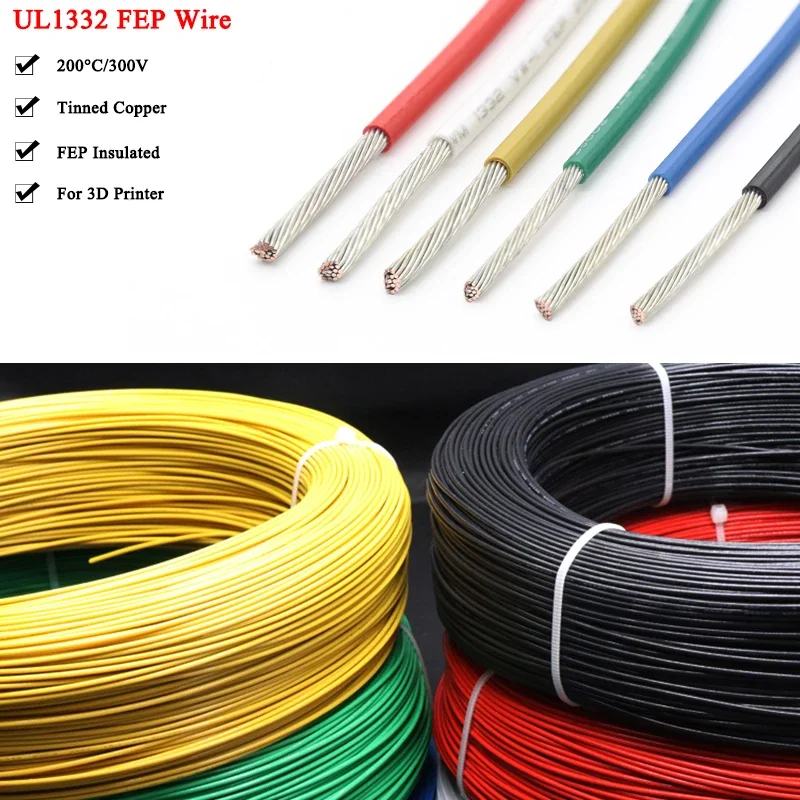 

UL1332 PTFE Wire FEP Plastic Insulated 30/28/26/24/22/20/18/16/14/13/12/11/10AWG High Temperature Electric Cable for 3D Printer