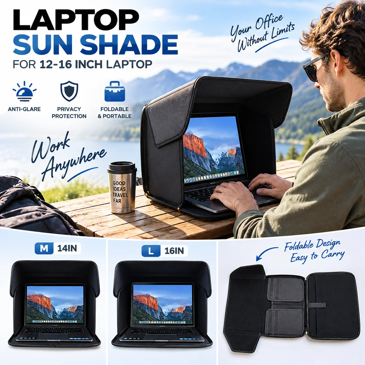 Portable Laptop Sun Shade for 12-16Inch Foldable Laptop Sunshade Protective Case for Outdoor Work Privacy Protection for Macbook