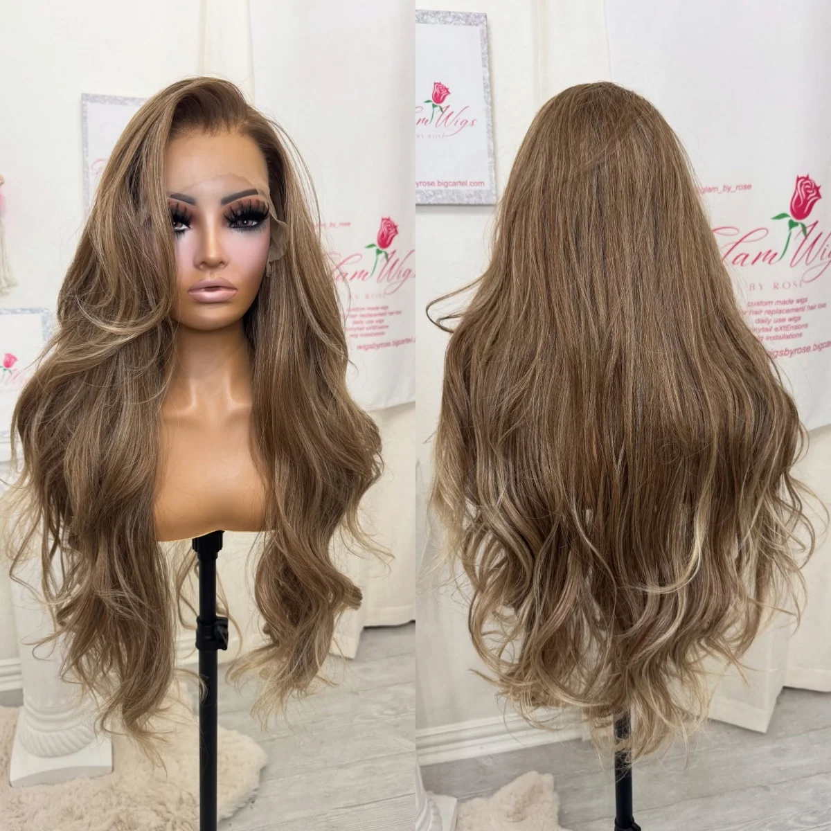 

Длинные волосы Ombre Свободные волны Каштановый Коричневый Повседневные вечерние парики для косплея Реалистичный вид Натуральная линия волос Объемная волна Бесклеевой парик