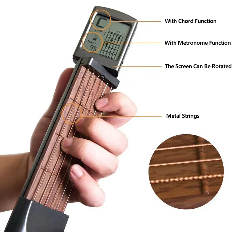 Pocket Guitar Chord Trainer Six Grade With LED Screen Display Beat Climbing Lattice String Instrument Practice Accessories