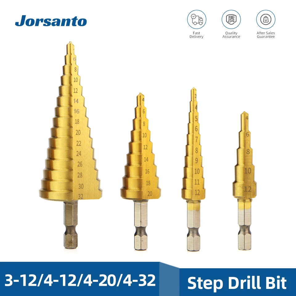 HSS التيتانيوم خطوة مثقاب الخشب مخروطي المرحلة الحفر للمعادن الخشب عالية السرعة صعدت عدة حفر أدوات كهربائية 3-12 4-12 4-20 4-32 مللي متر #1