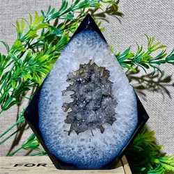 Crystal Natural Black Agate Torch Geode Flame Free Form Point Slab Stone Wicca Spiritual  Gemstones Minerals Home Decoration