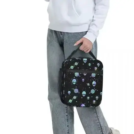 

Holographic Alien Universe Cosmos With Planet And Star Insulated Lunch Tote Bag for Women Resuable Thermal Cooler Food Lunch Box