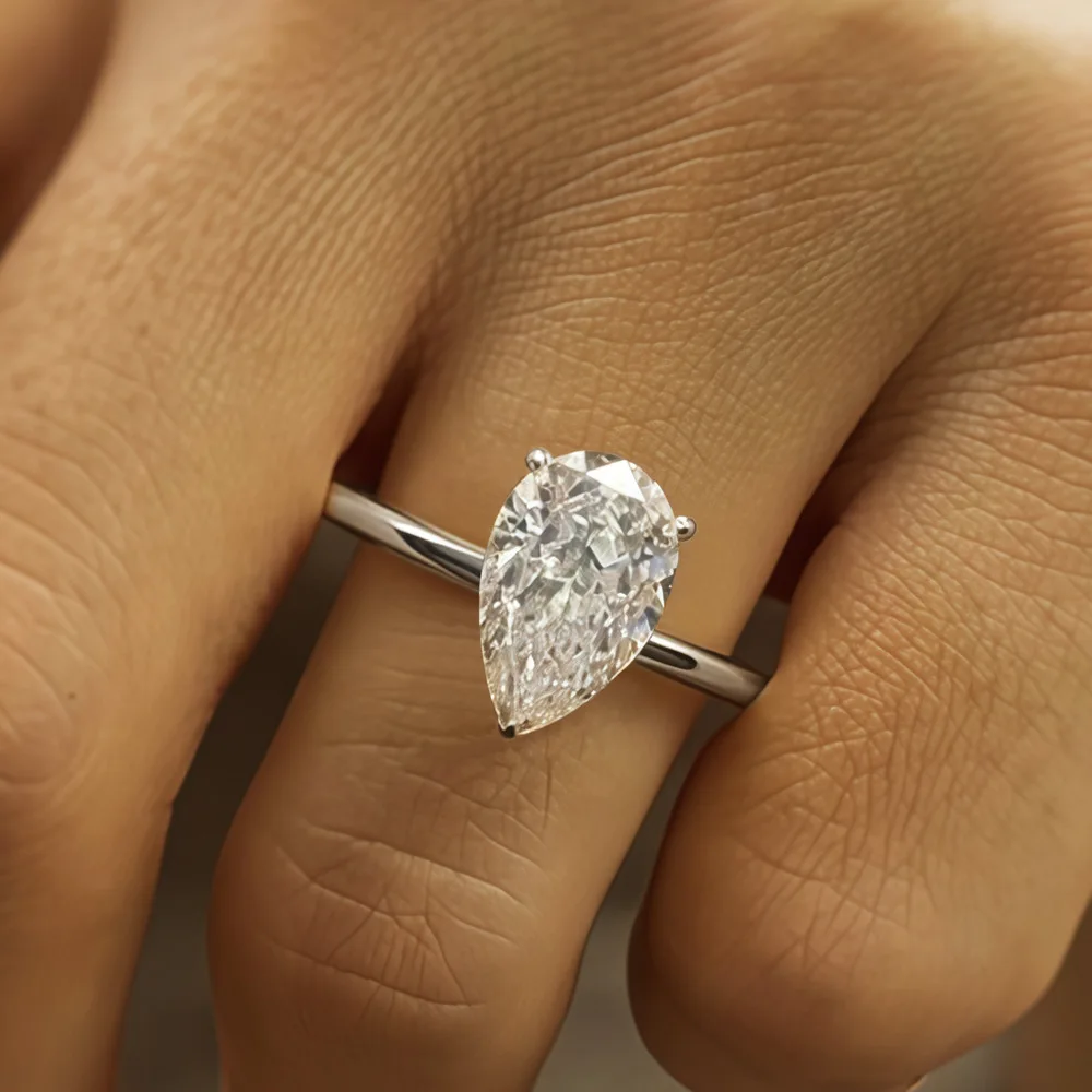 

4CT D Color Pear-Cut Moissanite Solitaire Ring for Women. A Large Stone Set in S925 Sterling Silver Exquisite Jewelry