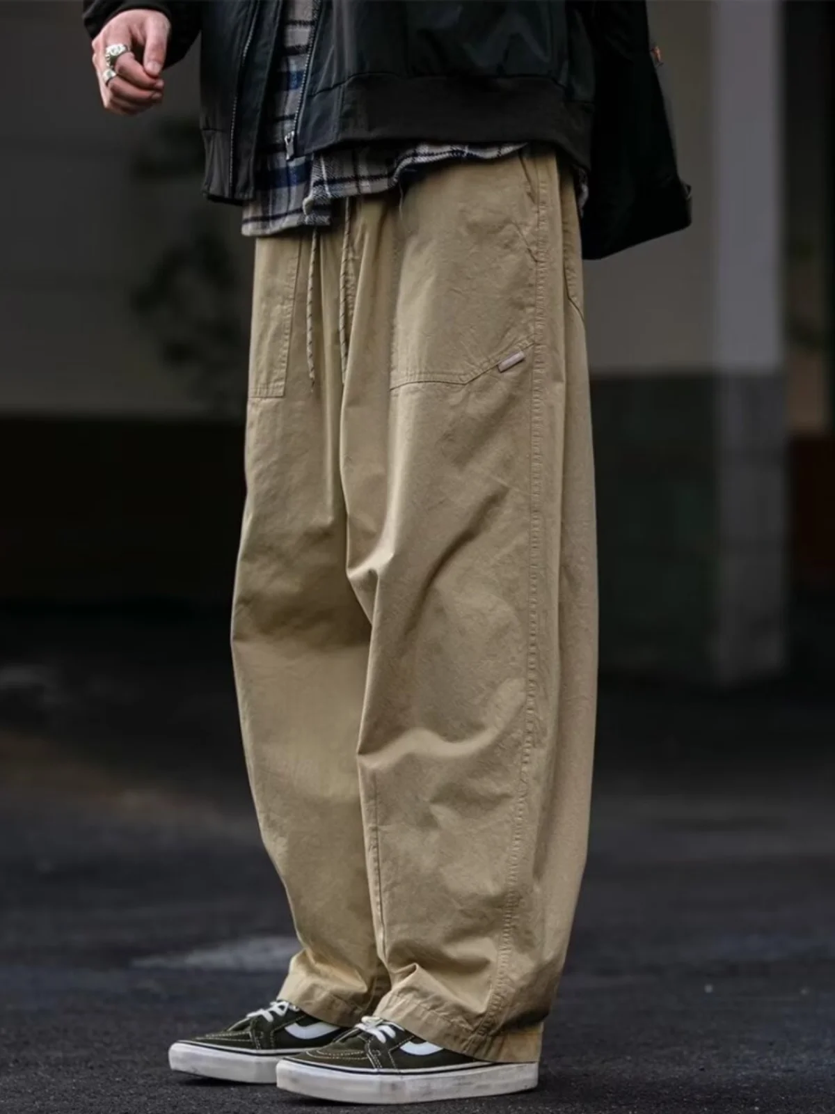 

y Loose Wide Leg Straight Casual Pants Men's Outdoor Waterproof Workwear Trousers Youth Faion Polyester Fiber