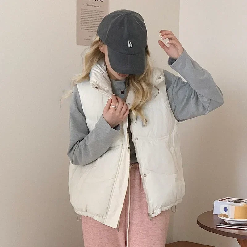 Women Down Cotton Vest Fall-Winter 2024 New Loose Stand Collar Sleeveless Jacket Casual Thickened Warm Coat Fashion Street Wear