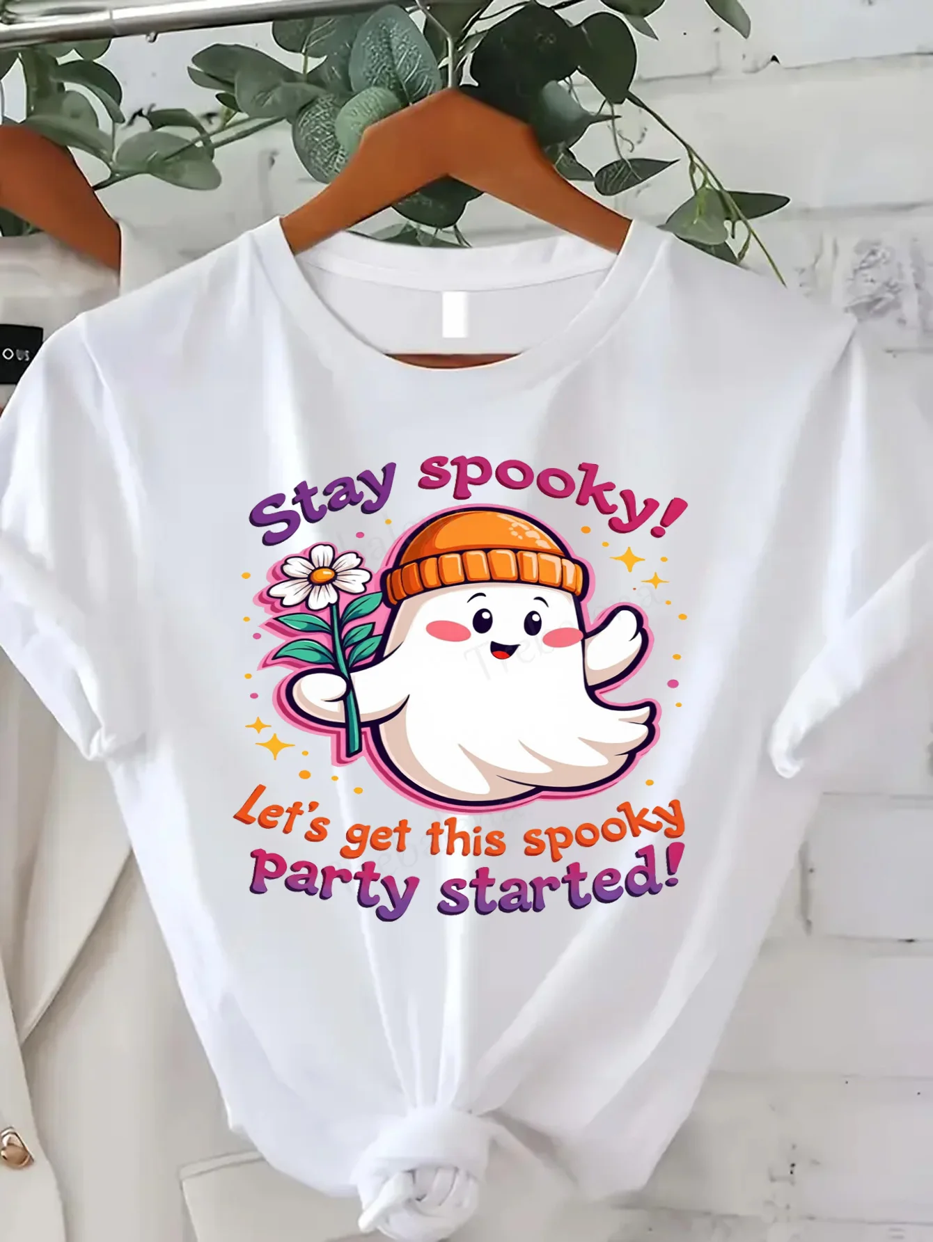 

Футболка больших размеров с круглым вырезом, милая футболка с призраком, женский топ больших размеров для вечеринки в честь Хэллоуина