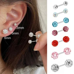 1Pair Double-sided Shiny Crystal Ball Earrings Surgical Steel Disco Balls Hypoallergenic Tragus Helix Barbell Piercing Jewelry