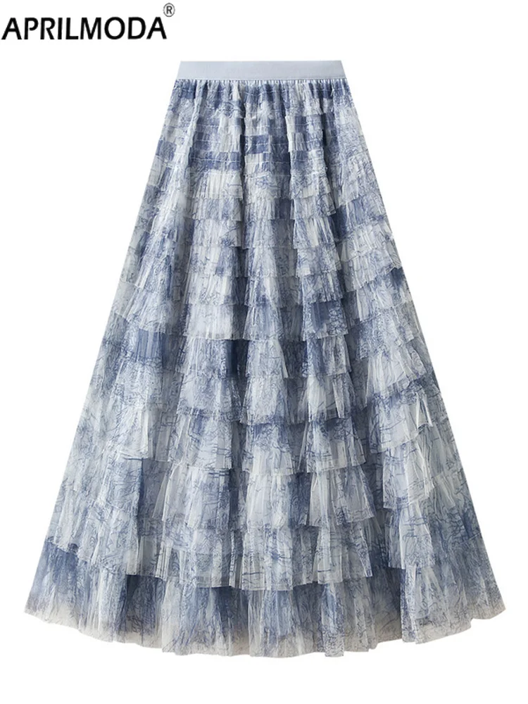 

Patchwork Women's Tie Dye Cake Tulle Tutu Skirt Slim Fit High Elastic Waist Long Mesh Skirt Multi Layer Solid Ball Gown Skater
