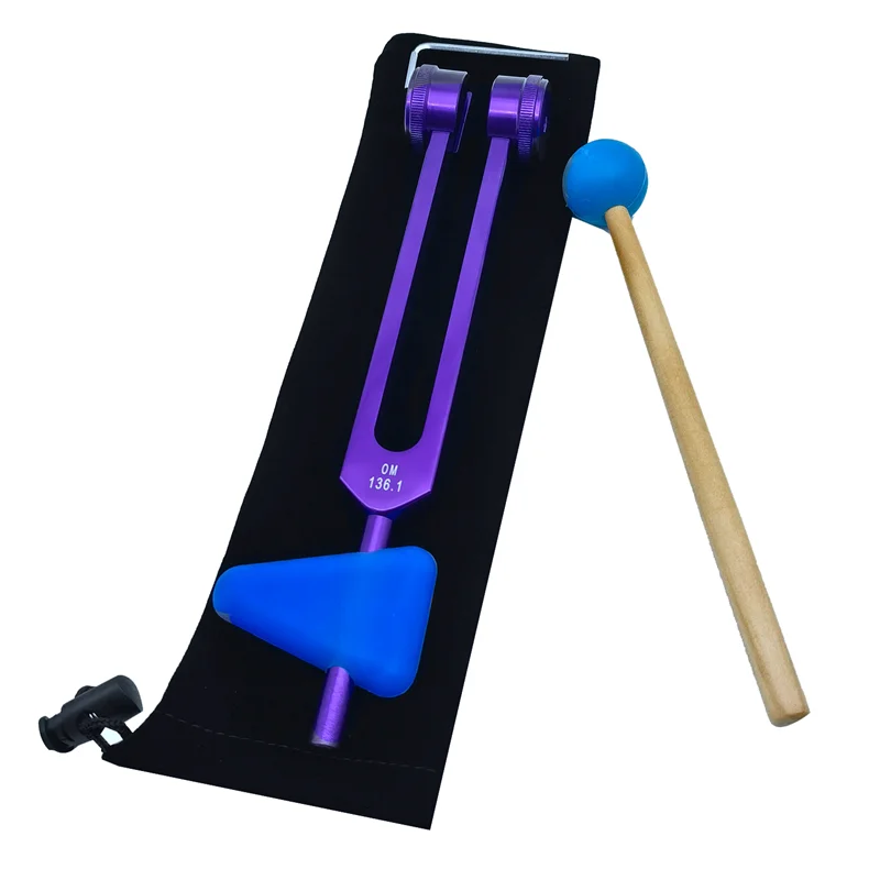 Liga de Alumínio Tuning Fork com Martelos Cura Chakra Som Terapia Reliever Stress Roxo 136.1 Om136.1