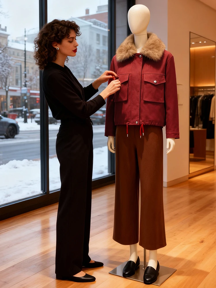 Ladies' Thiened ort down Jaet Korean Sle Commute Lazy Sle Women's Coat Winter Daily Wear Warm Fluffy Cotton Coat