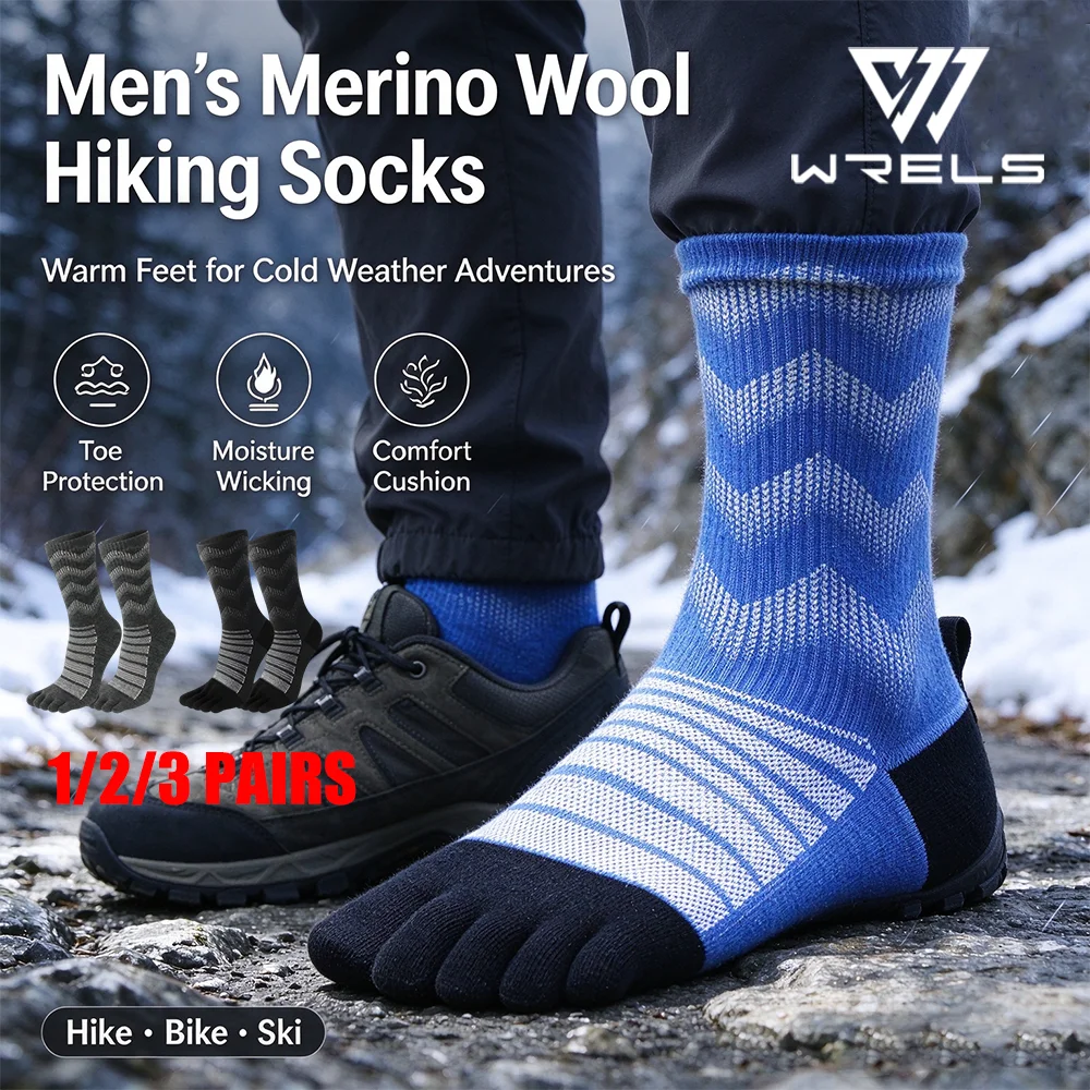WRELS Merino Wool Ski Socks Thermal Warm Hiking Socks Moisture Wicking Cushioned Compression Thickened Outdoor Sports Toe Socks
