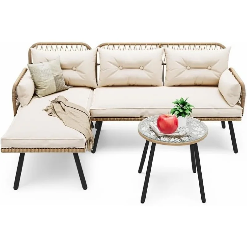 

Furniture Set Outdoor Loveseat, Wicker Conversation Set with Thick Cushions & Detachable Lounger, Rattan