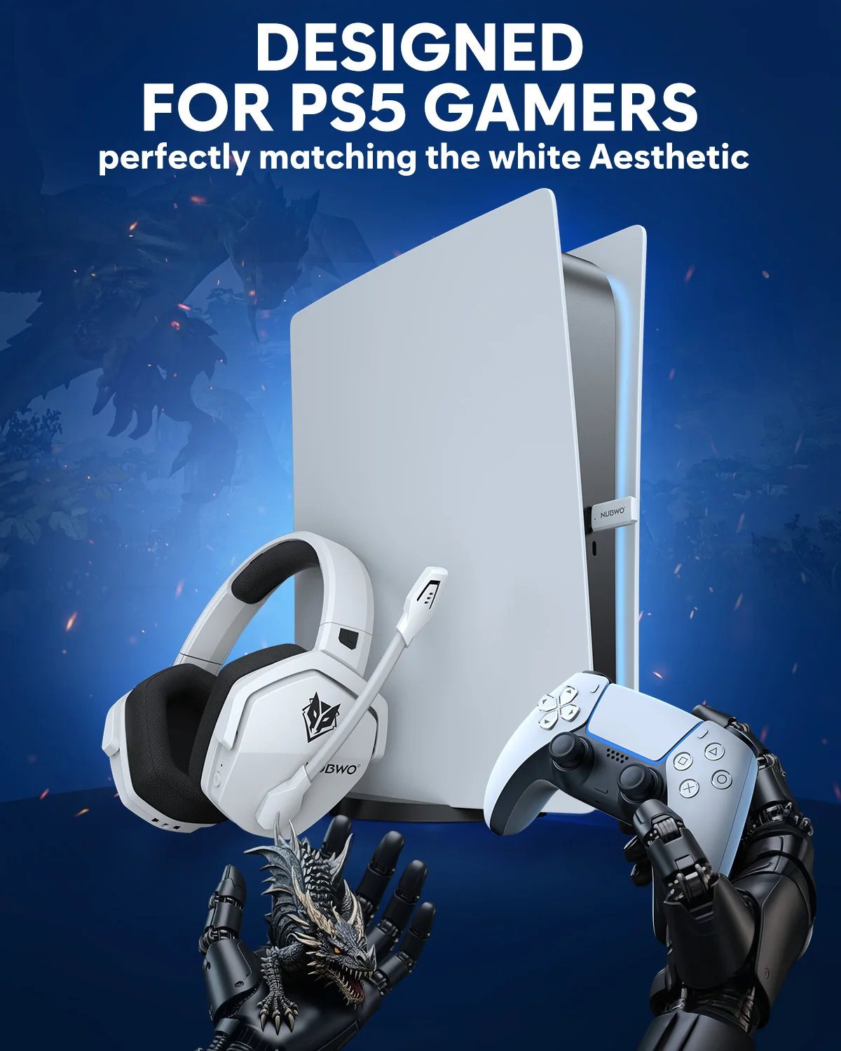 NUBWO G06 Dual Wireless Headsets Gamer with Microphone for PS5, PS4, PC, Mobile, Switch, 2.4GHz Bluetooth 5.3 Gaming Headphones