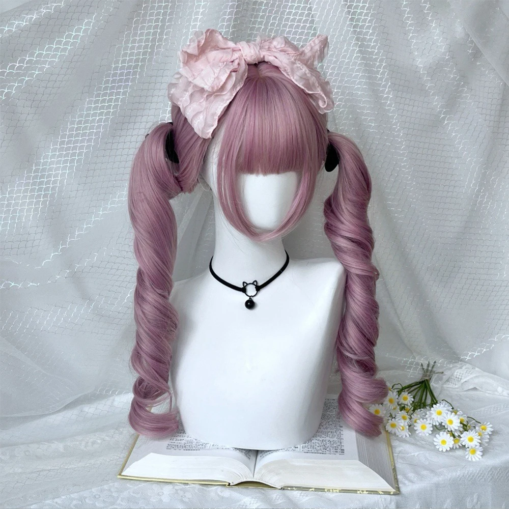 

Cosplay Wig with Bangs Double Ponytail Curly Lolita Wig Women Costume Theme Carnival Anime Wigs Heat Resistant Synthetic Wig