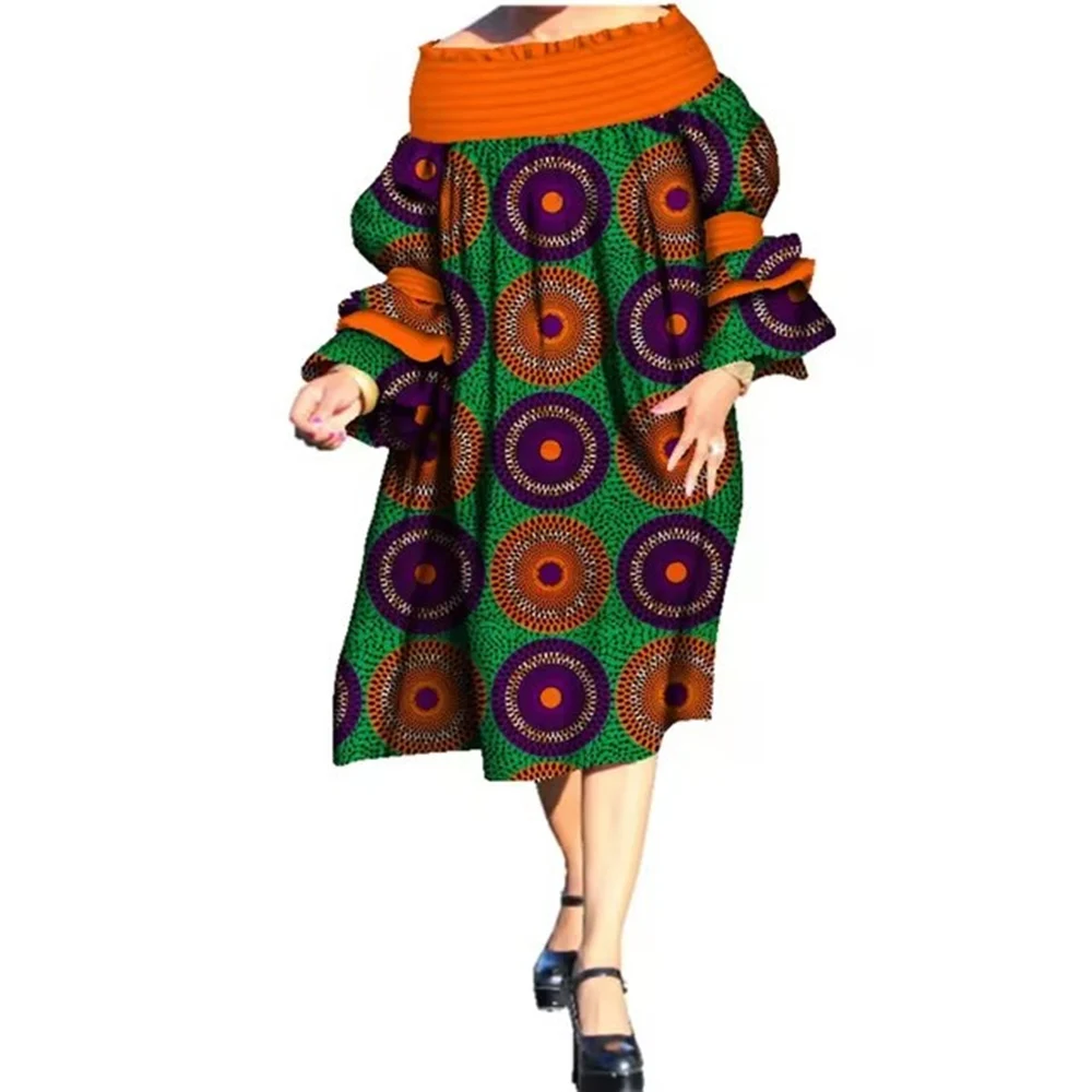 

Evening Party Dresses Women African Dresses for Woman Ankara Long Sleeve Slash Neck Dashiki Women Formal Occasion Dresses Party