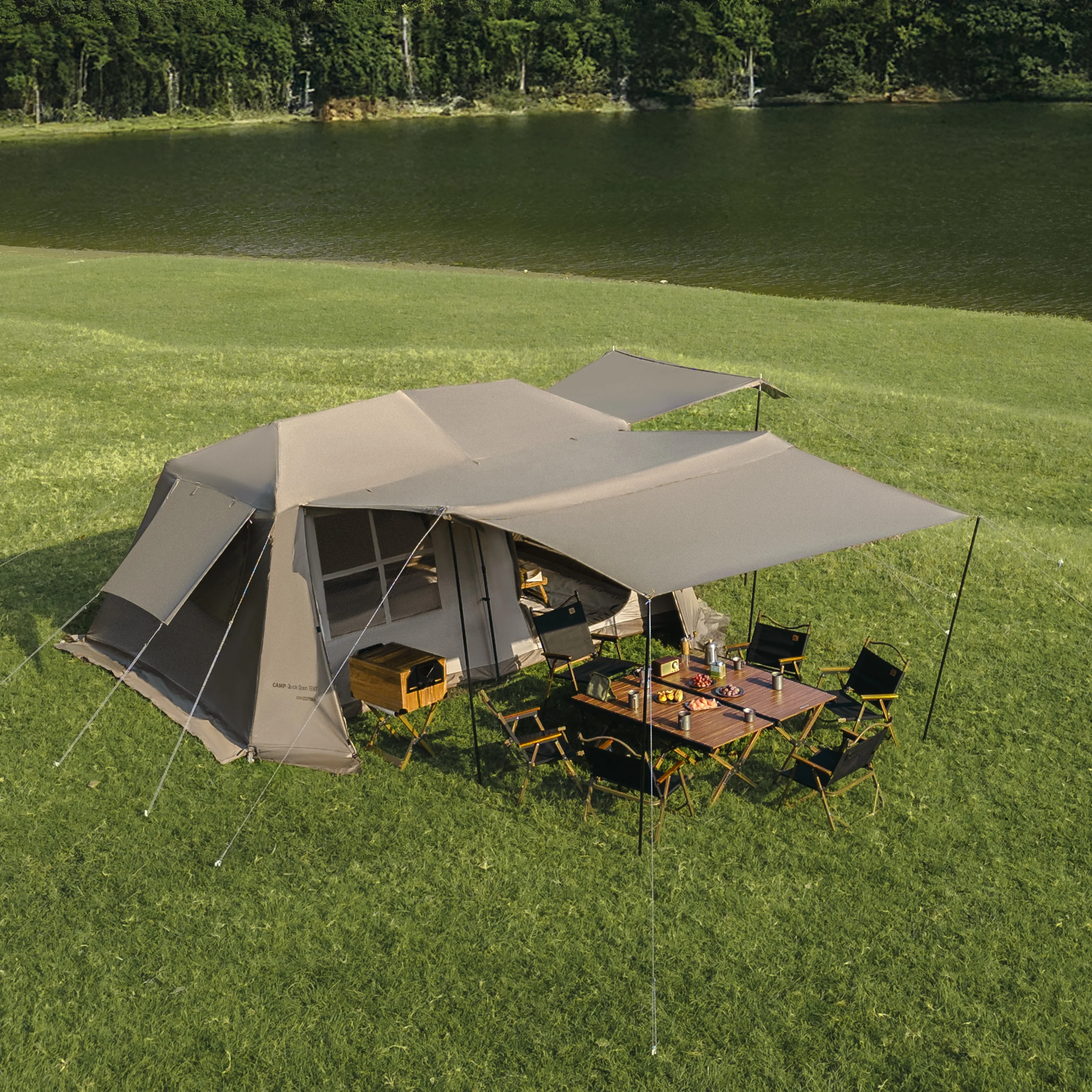 Naturehike Outdoor Camping Tent Village 13 ridge Automatic Tent With Canopy 3-4 Persons Family Camping Tent