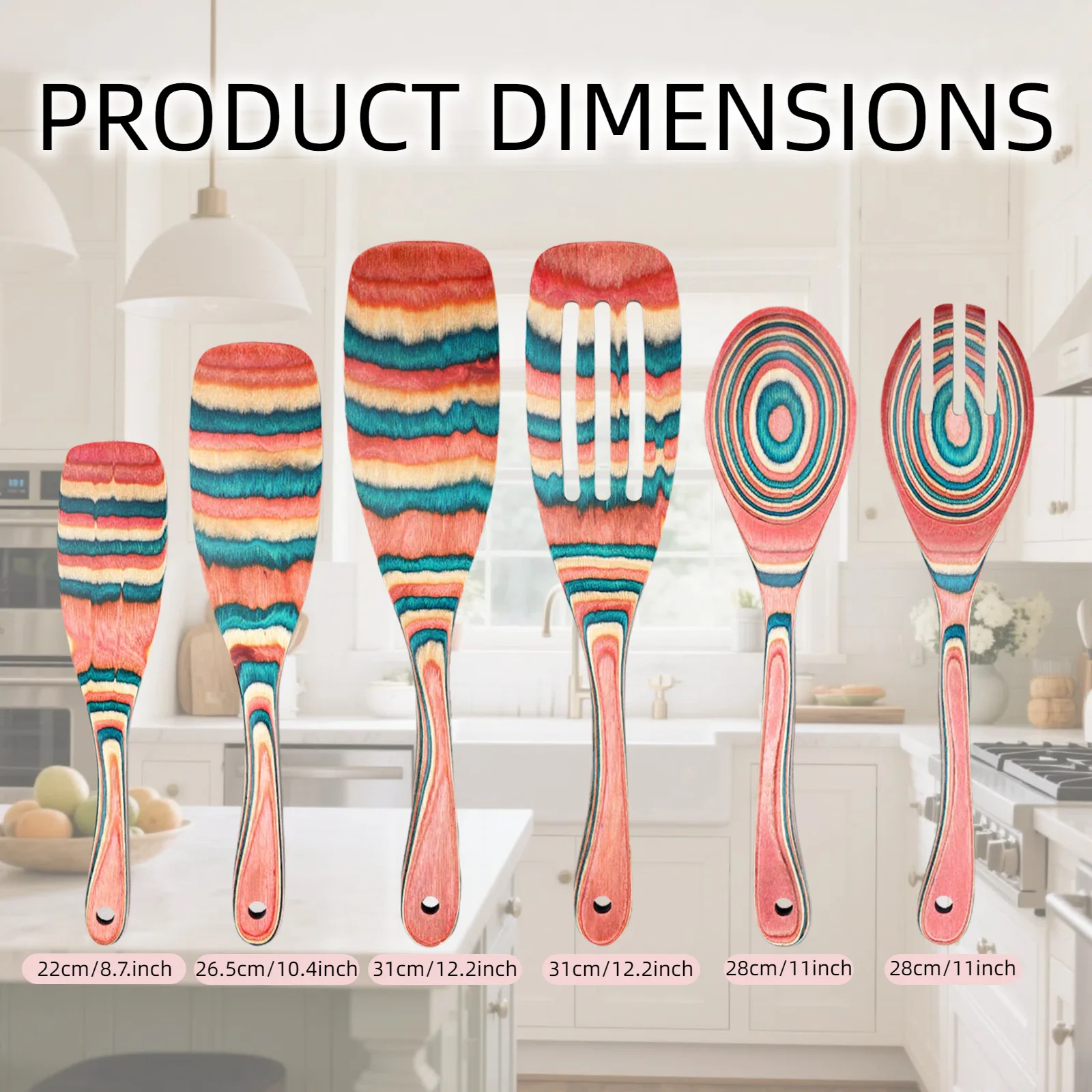 IK Cooking Utensils Set 6PCS Wooden Kitchen Utensils Pakkawood Spoons Spatulas Ladle Pasta Service for Cooking Baking for Chef