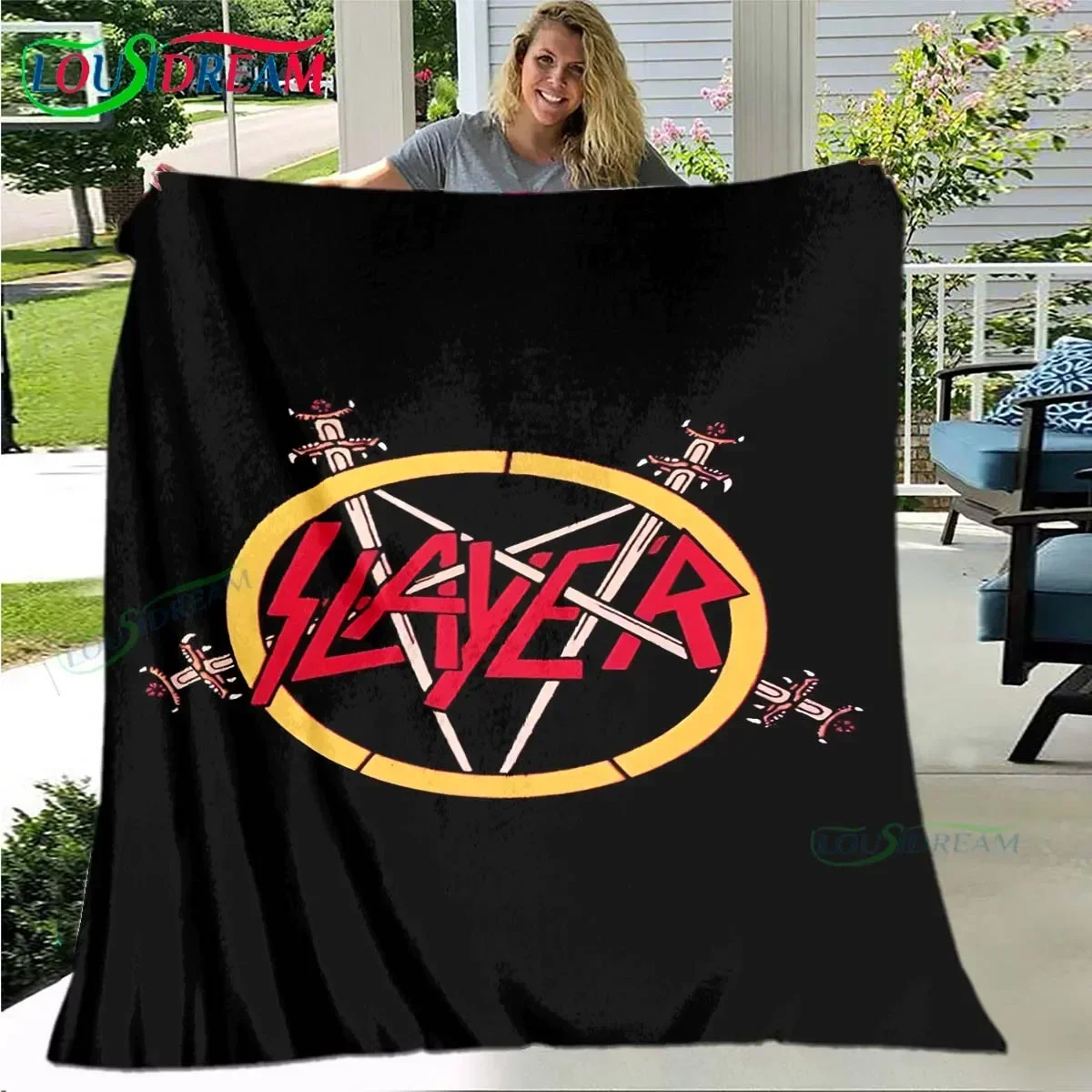 S-Slayer Band Retro Printed  vintage Blanket Flannel Soft Blanket  Birthday Gift Portable Picnic  Travel Office  Blanket