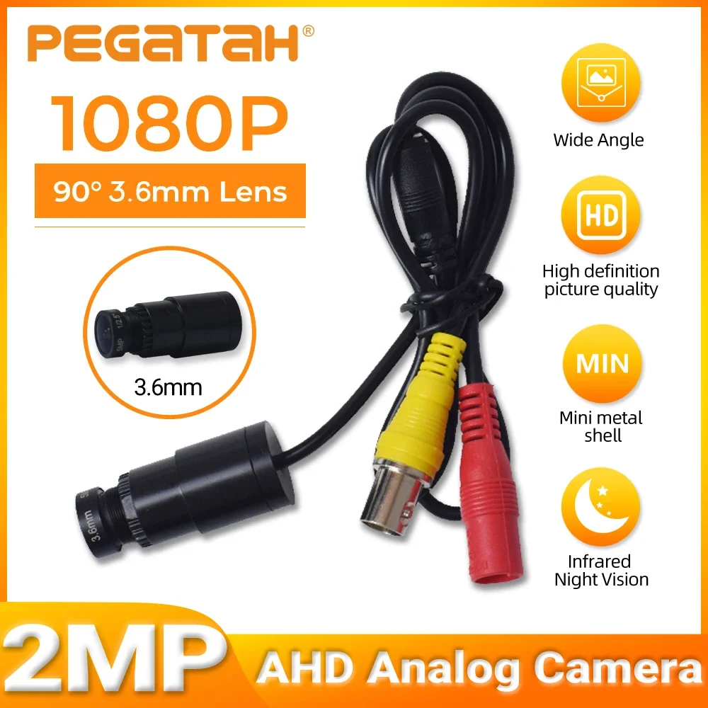 PEGATAH 2MP AHD كاميرا مراقبة صغيرة تناظرية مع رؤية ليلية بالأشعة تحت الحمراء مقاومة للماء ومضادة للتدخل للنسخ الاحتياطي السلكي المحوري