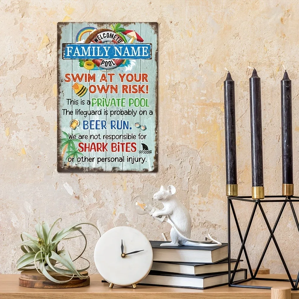 Custom Surname Private Pool Tin Sign Vintage Farmhouse Swimming Pool Wall Decor Gift view 6